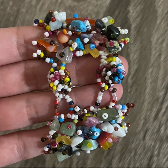 🖤 Colorful Beaded Stone Multi Bracelet Cuff - Picture 3 of 10